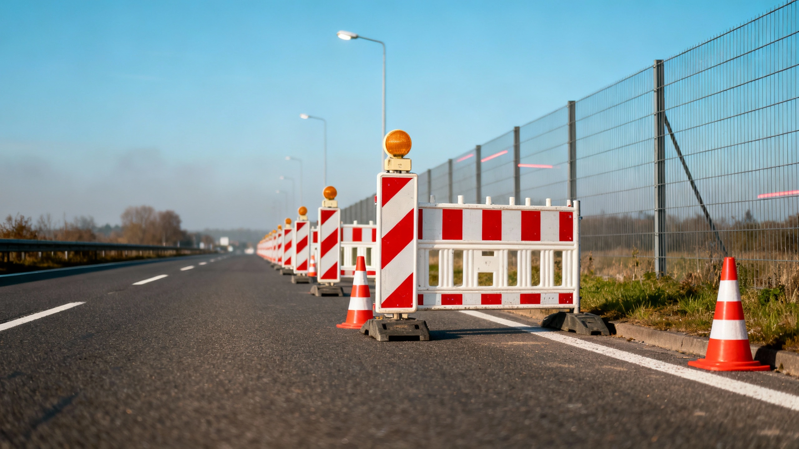 Baustelle mit Leitbaken und Lietkegeln